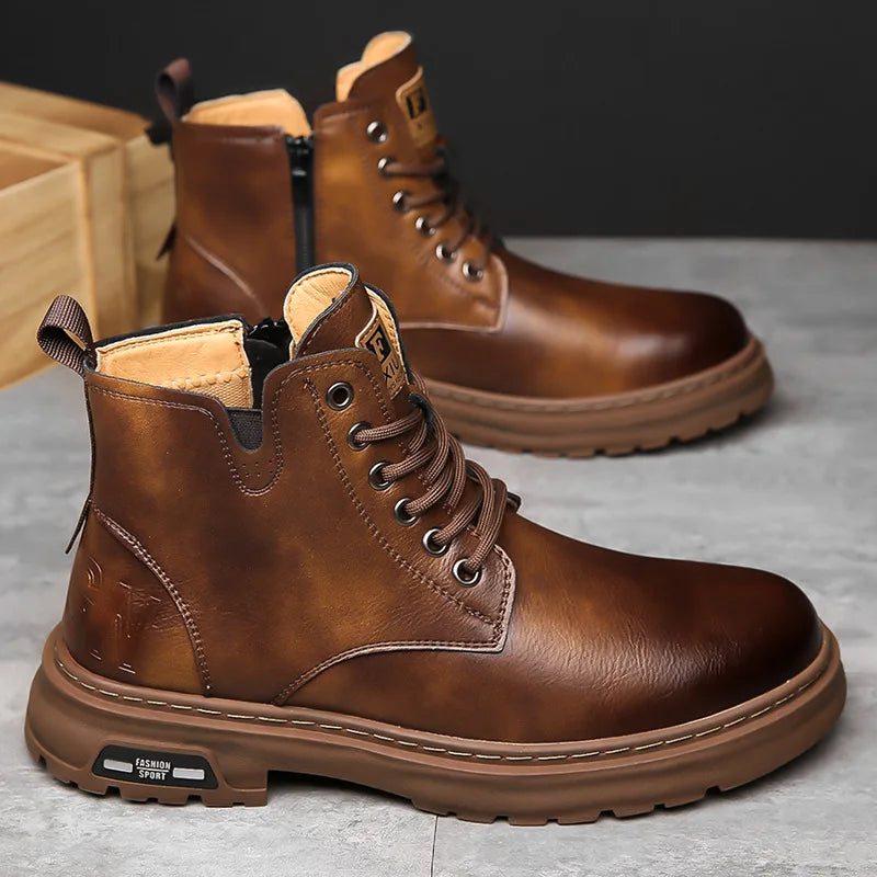Men's Genuine Leather Lace Up Boots