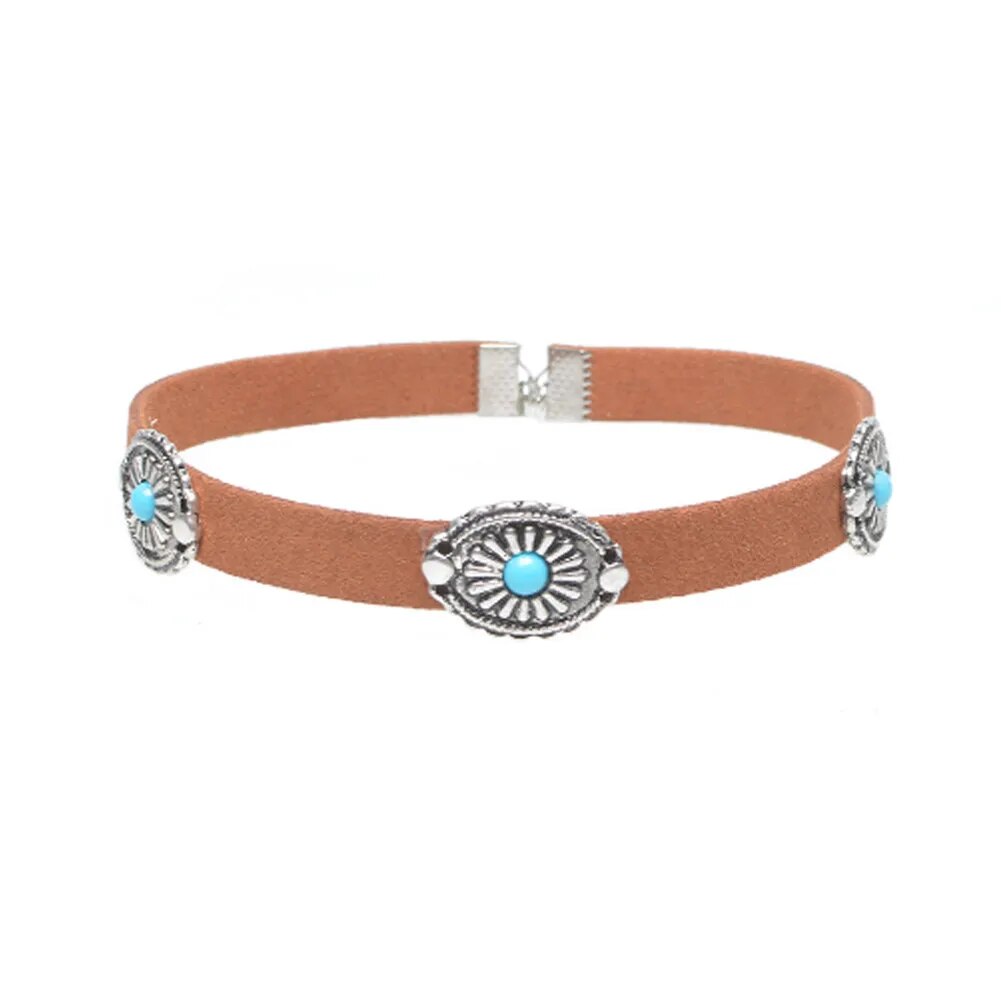 Western Leather Turquoise Choker