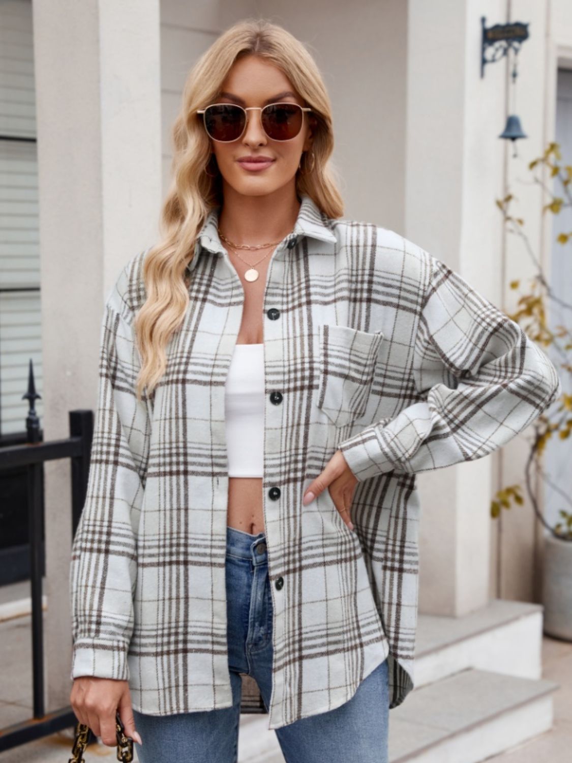 Pocketed Plaid Long Sleeve Shirt