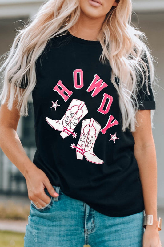 "Howdy" Cowboy Boots Graphic T-Shirt