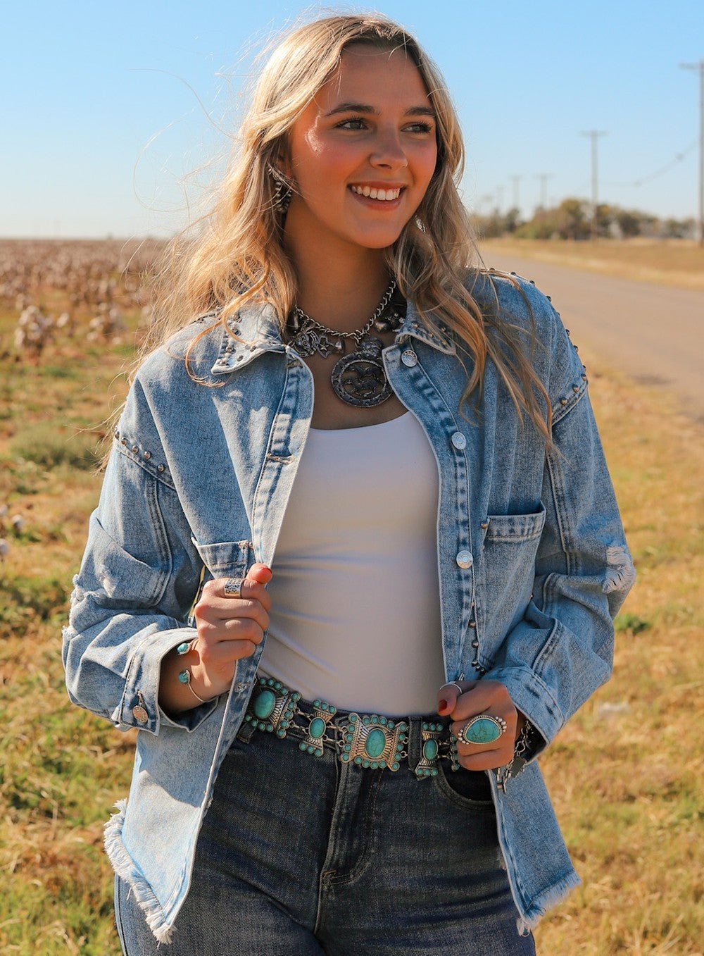 Studded Button Up Denim Jacket