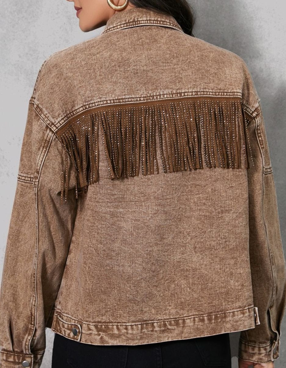 Fringe Trim Denim Western Jacket