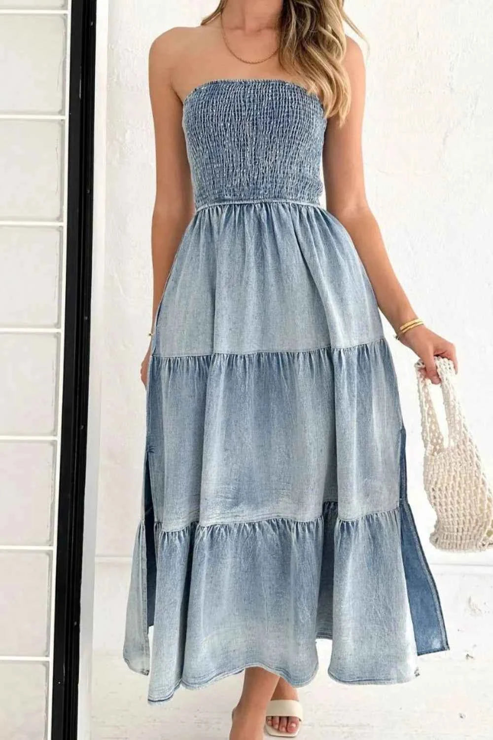 Tube Top Tiered Denim Dress