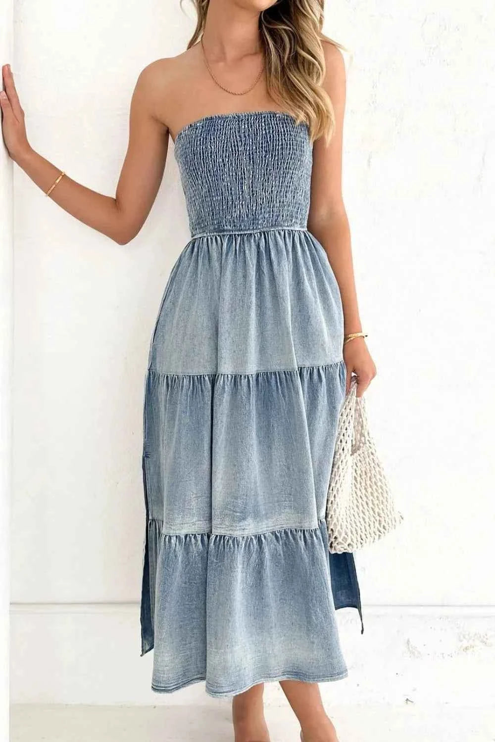 Tube Top Tiered Denim Dress