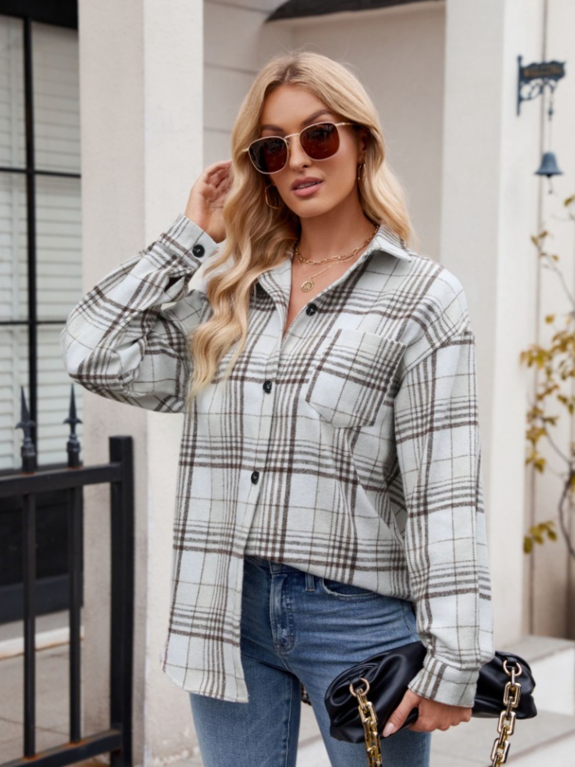 Pocketed Plaid Long Sleeve Shirt