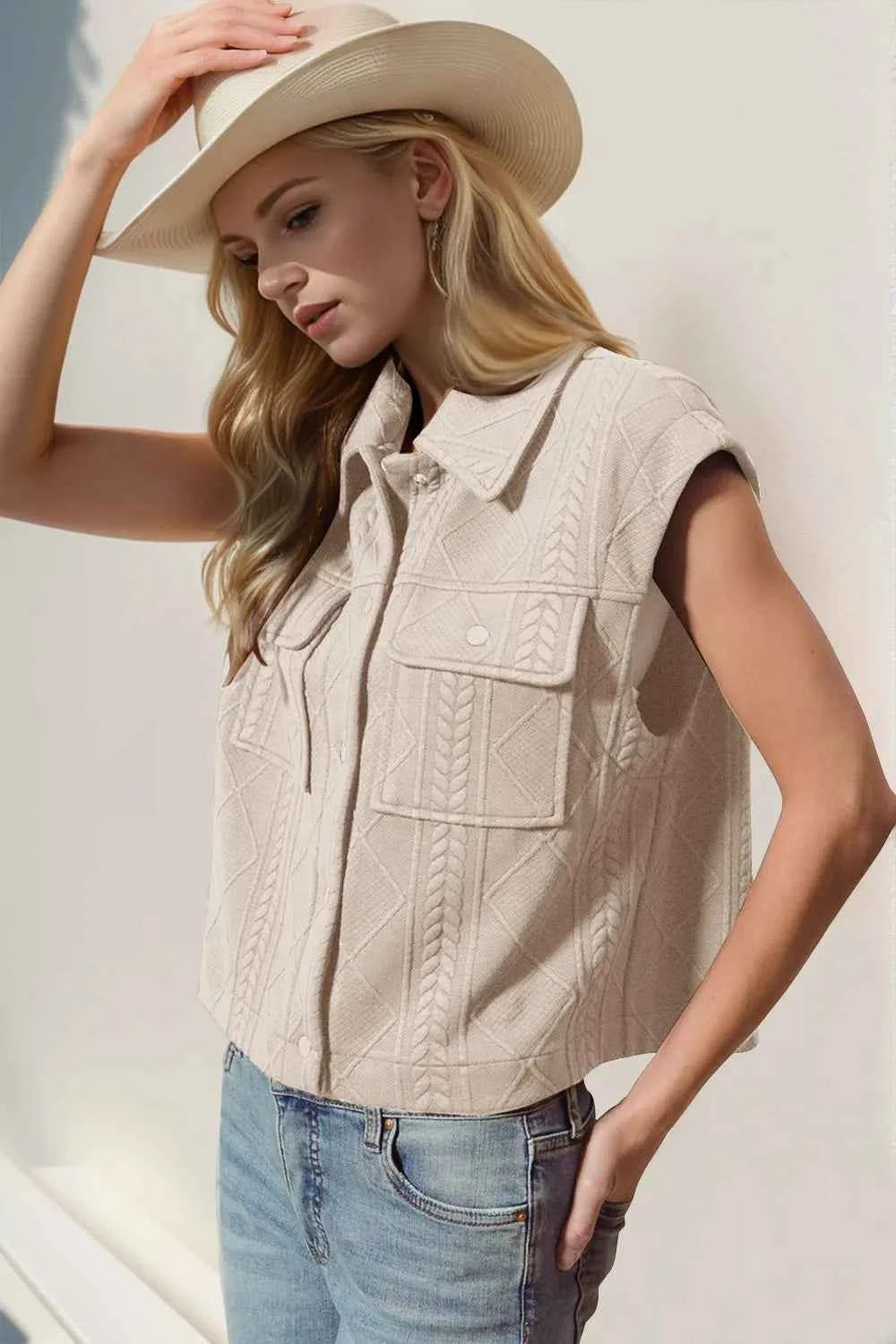Snap Down Texture Crop Vest