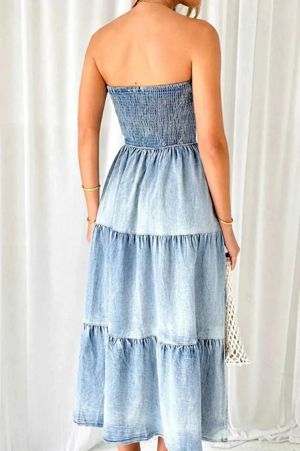 Tube Top Tiered Denim Dress