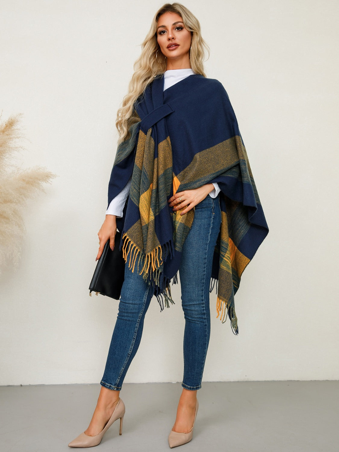 Fringe Plaid Poncho