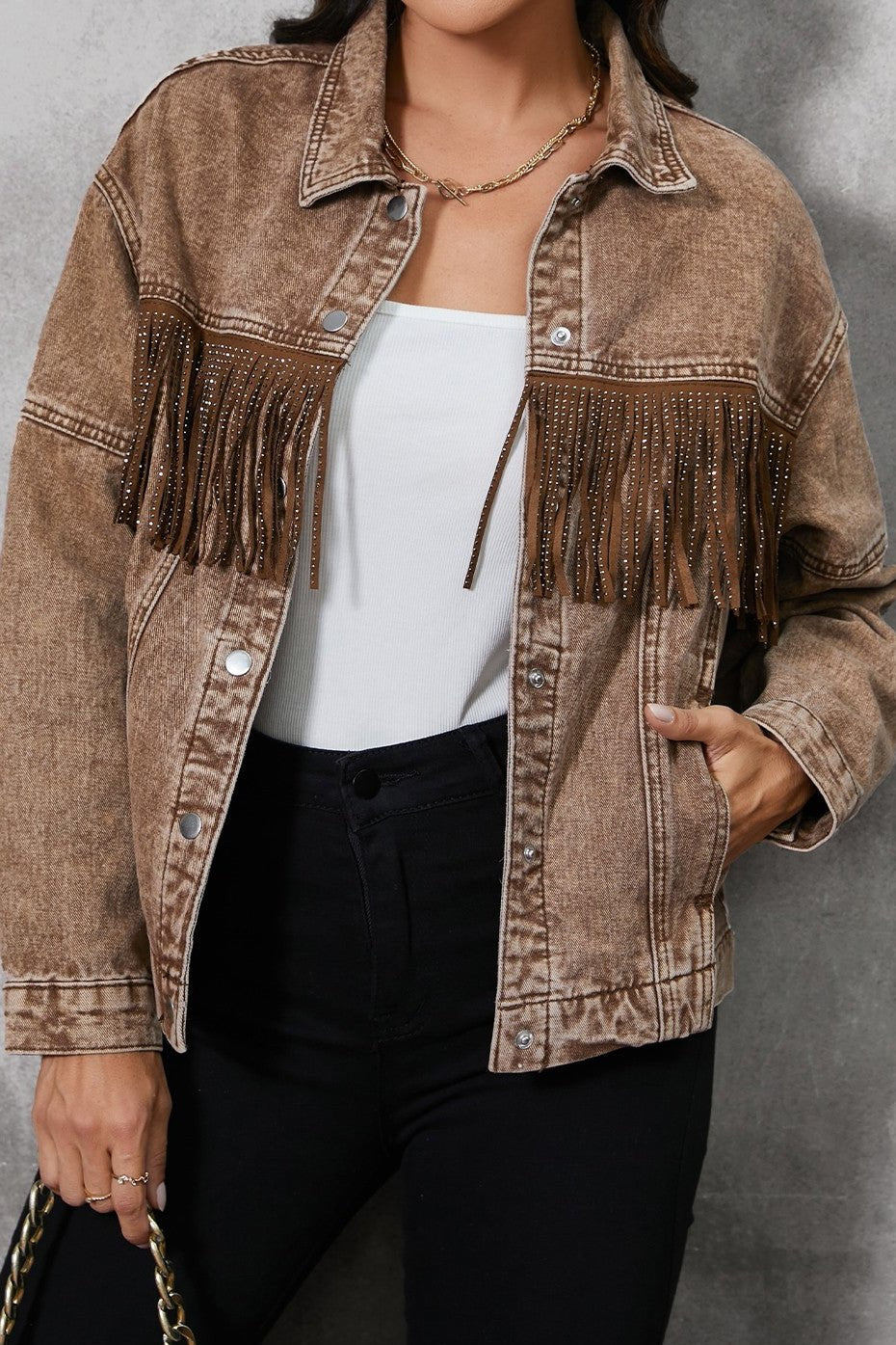 Fringe Trim Denim Western Jacket