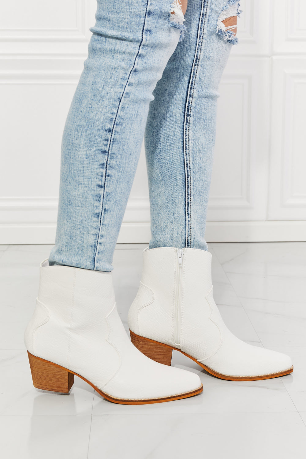Faux Leather Western Ankle Boots
