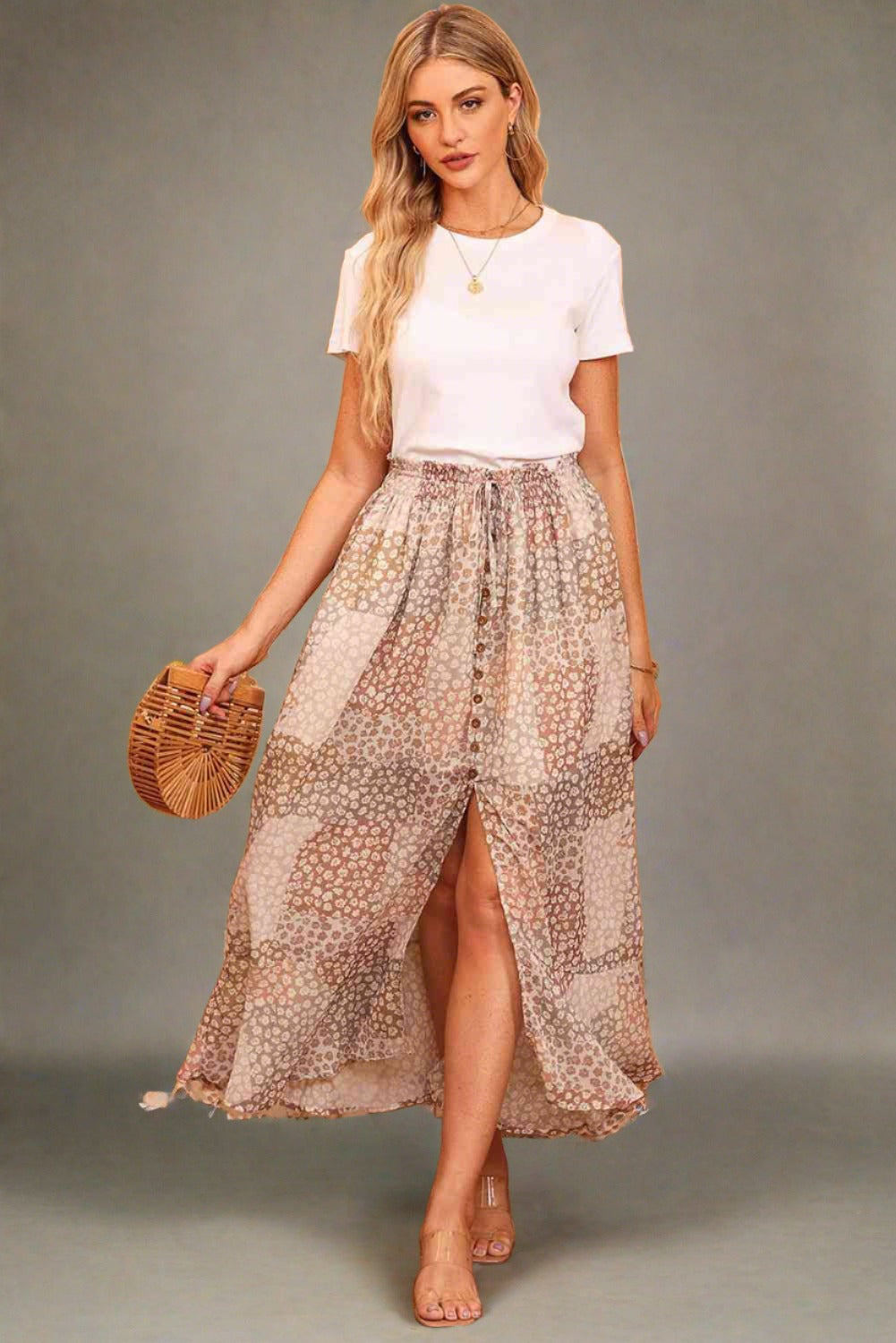 Floral Button-Front Skirt