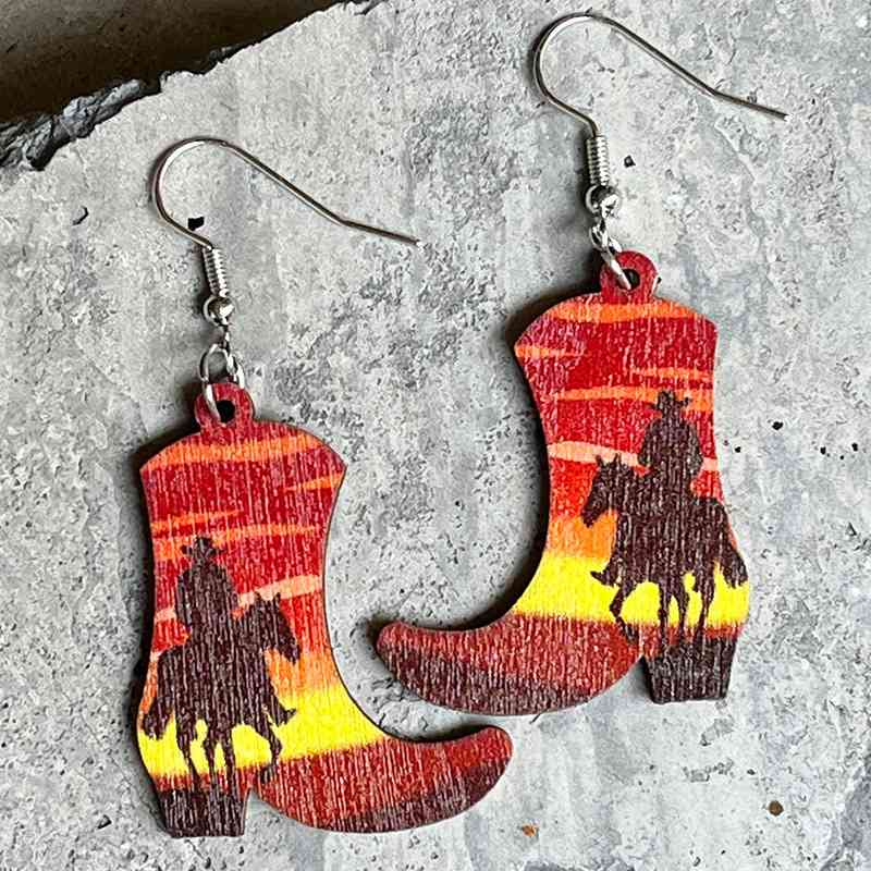Cowboy Boots Wooden Dangle Earrings