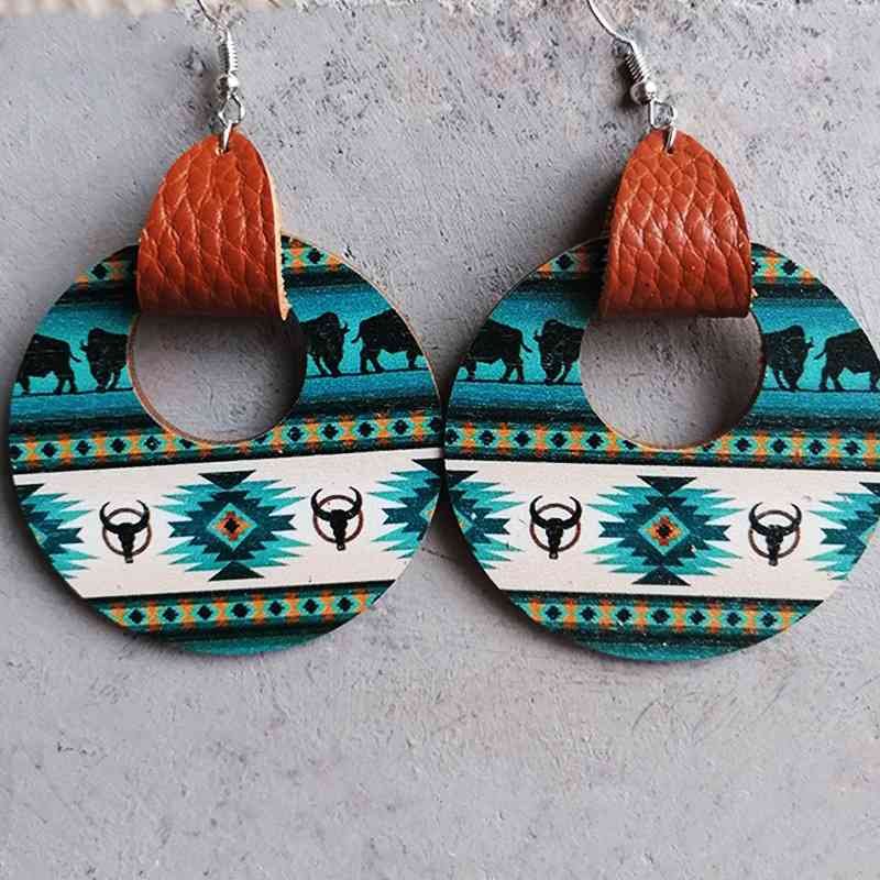 Wooden Aztec Hoop Earrings