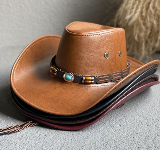 Faux Leather Western Cowboy Hats