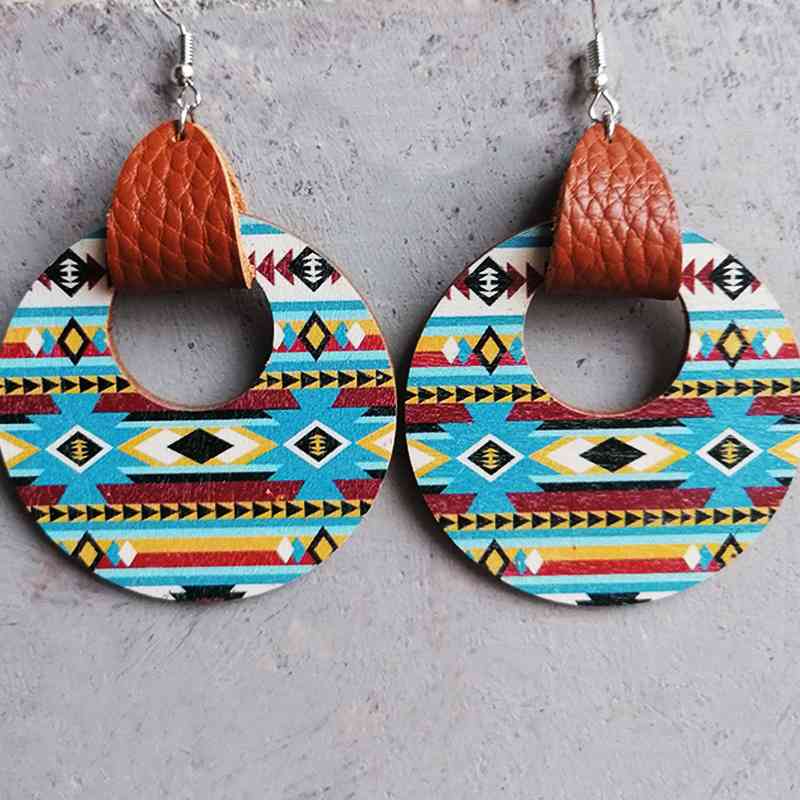 Wooden Aztec Hoop Earrings